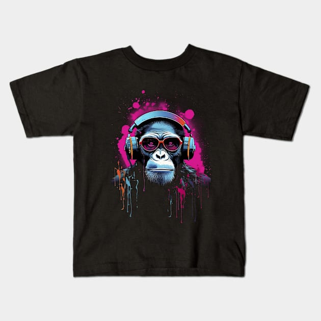 Colorful Chimpanzee 2D Ink and Paint Splashes - Street Art Graffiti Style Print Kids T-Shirt by Abili-Tees